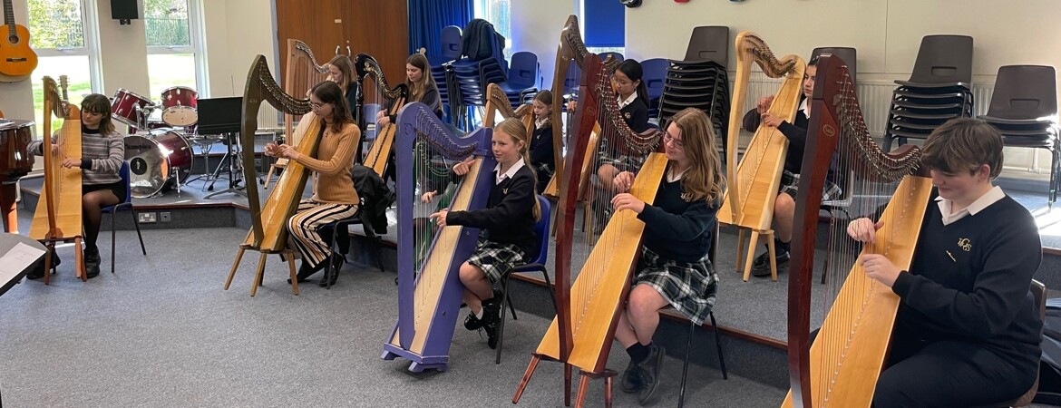 TWGGS Harp Orchestra in Rehearsal